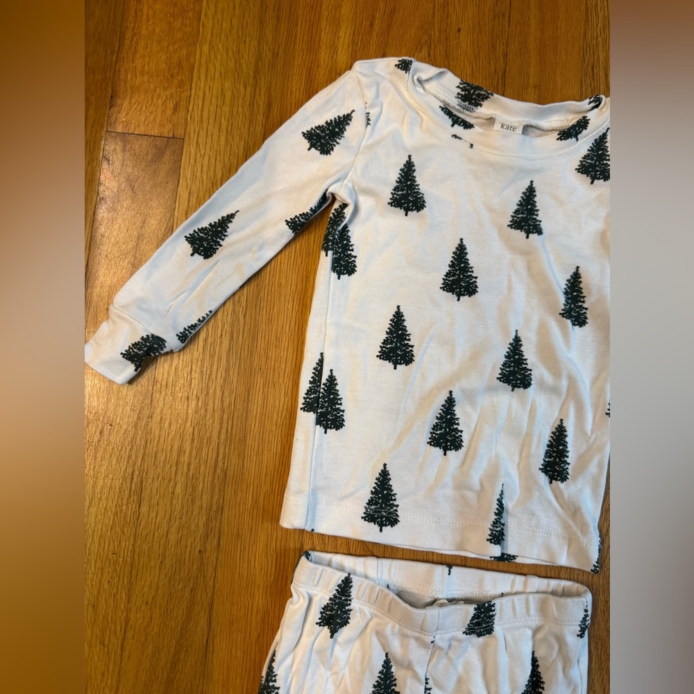 Kate Quinn White and Green Tree Print Kids Pajama Set